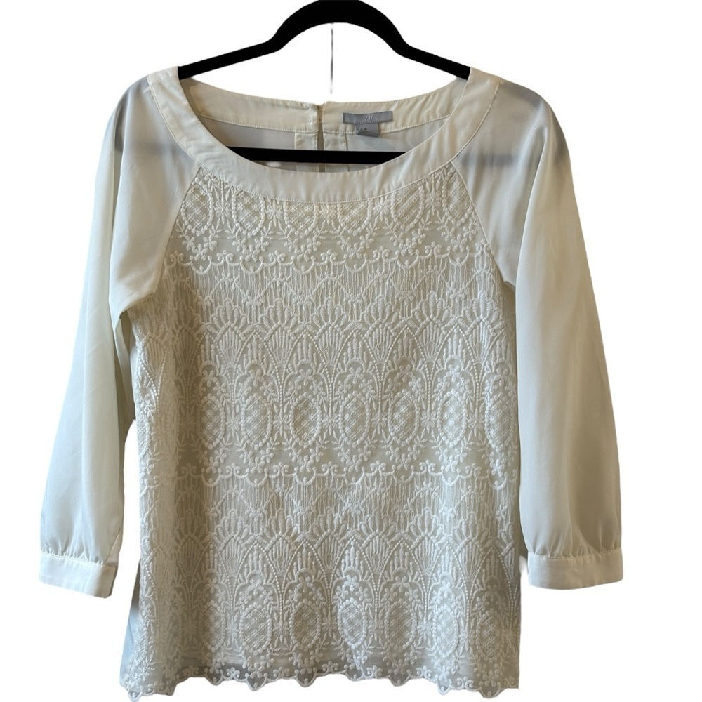 H&M Lace Embroidered Boat Neck Cream Top Size 6